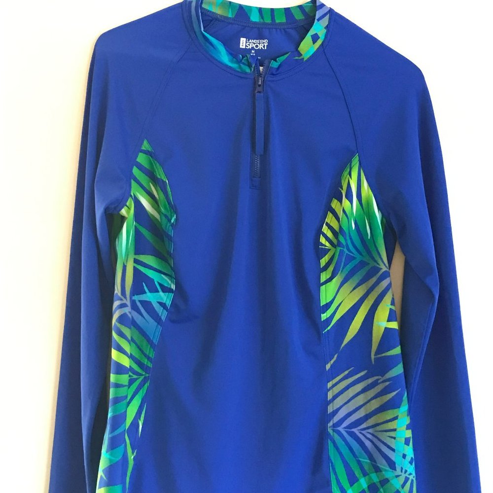 Lands'End Sport Women's Rash Guard, Half-zip, Size Medium